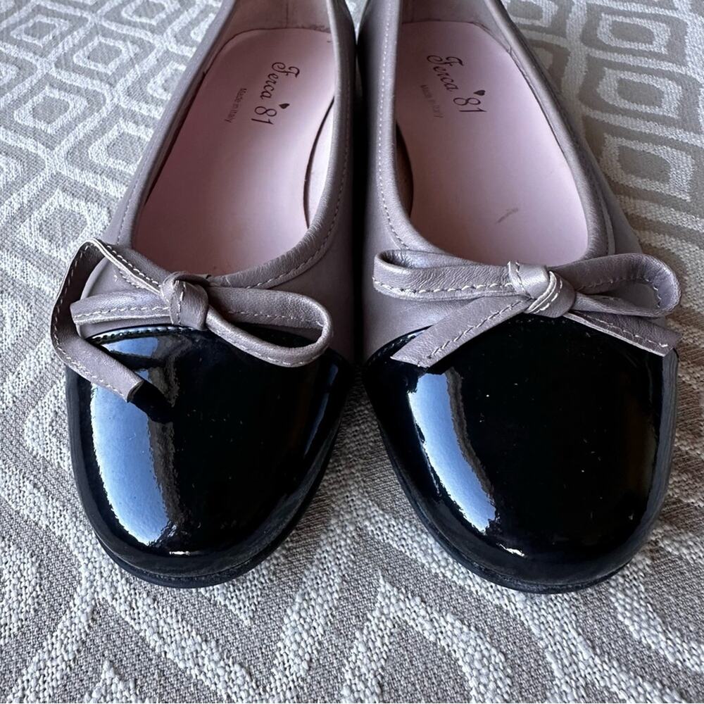 Ferca 81 Italian Leather Ballet Flats- Blush/Black Patent Cap Toe size 38/7.5